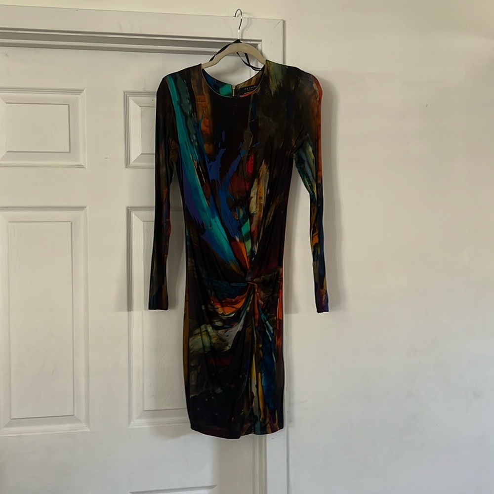 Gorgeous TED BAKER watercolor print mini dress with knot detail (size 1)